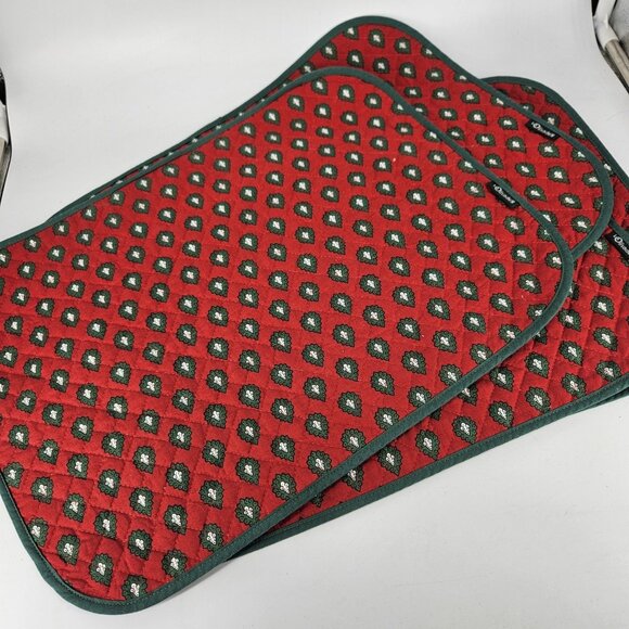 Les Olivades Quilted Placemats Set 2 with 4 Napkins Red Green Provencal France - Picture 4 of 10